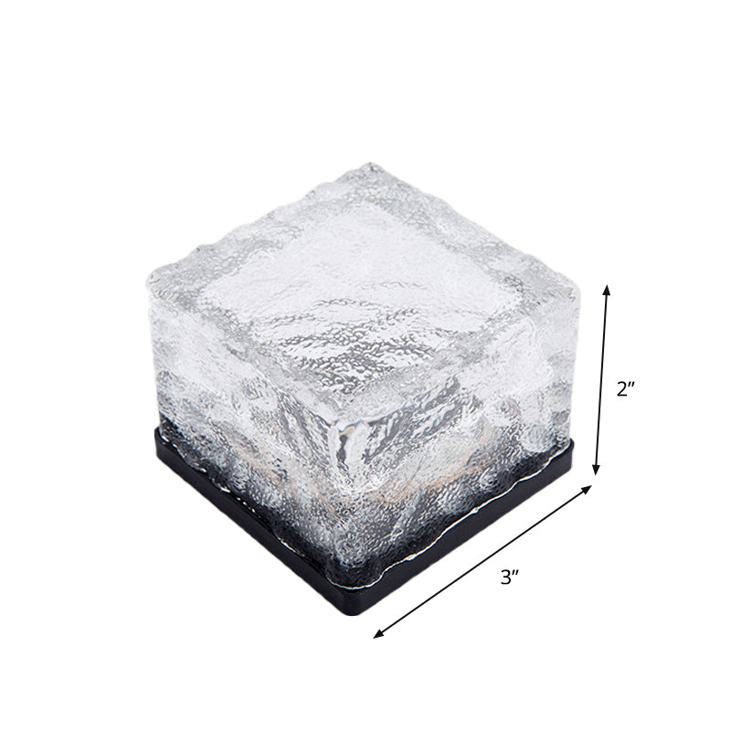 Ice Block Solar Buried Lamp Modern Clear Textured Glass LED Outdoor Ground Light in White/Yellow/Blue Light
