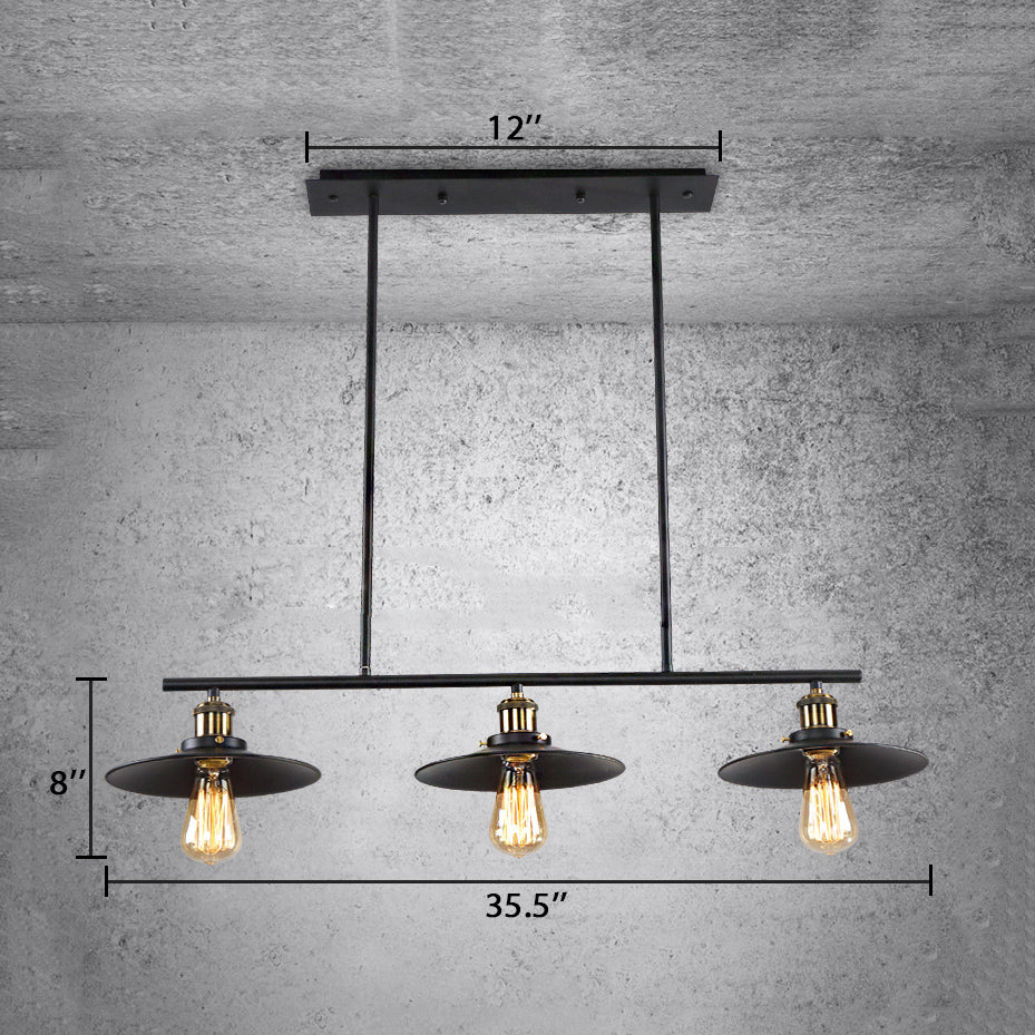 3 Lights Island Pendant Light with Round Shade Metal Industrial Vintage Indoor Island Lighting in Black