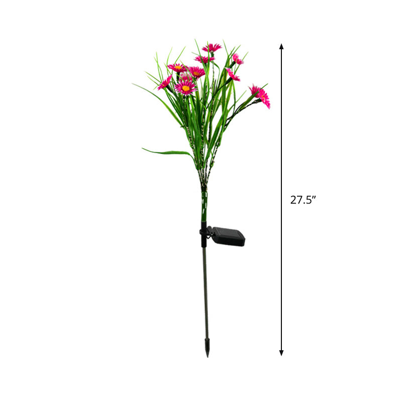 Rose Red Daisy Ground Light Decorative Fabric Solar LED Path Lamp for Courtyard, 2 Packs
