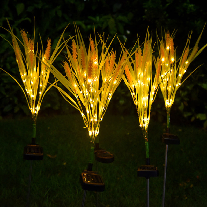 Contemporary LED Ground Lamp Yellow Simulated Ear of Wheat Solar Pathway Light with Fabric Shade, 2 Packs