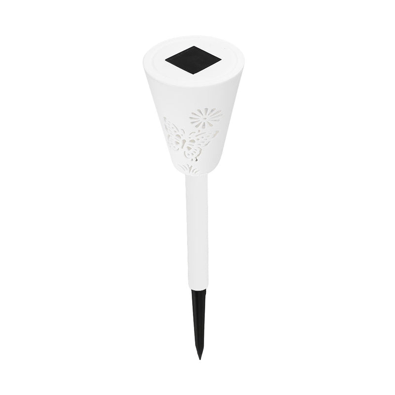 Plastic Cone Solar Ground Plug Lamp Modern LED White Pathway Light for Outdoor Lawn, 3 Packs