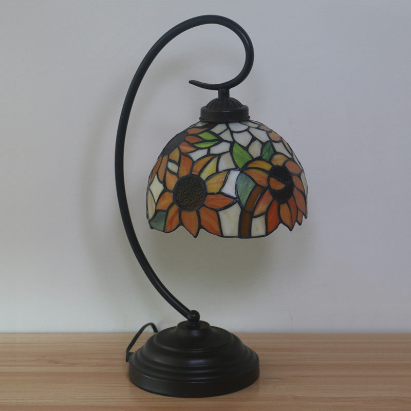 1 lampada da notte in lampadina girasole mediterranea colorato in vetro luce in vetro in caffè scuro con braccio turbante