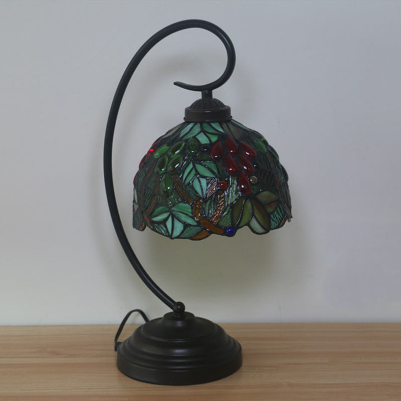 1 Head Nightstand Light Victorian Grape Hand Cut Glass Night Lamp in Dark Coffee for Bedroom