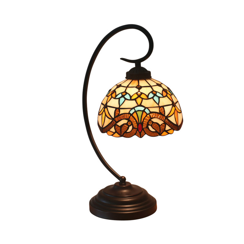 Gelb/blau gewölbter Nachttischlampe Tiffany Stil 1-Licht gefärbte Kunstglasaufleuchtung mit kurvigem Arm