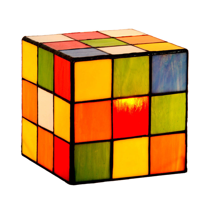 Tweakcube Nachttisch Lampe Barock geschnittenes Glas 1 Kopf rot-gelbblaues Nachtbeleuchtung für Schlafzimmer