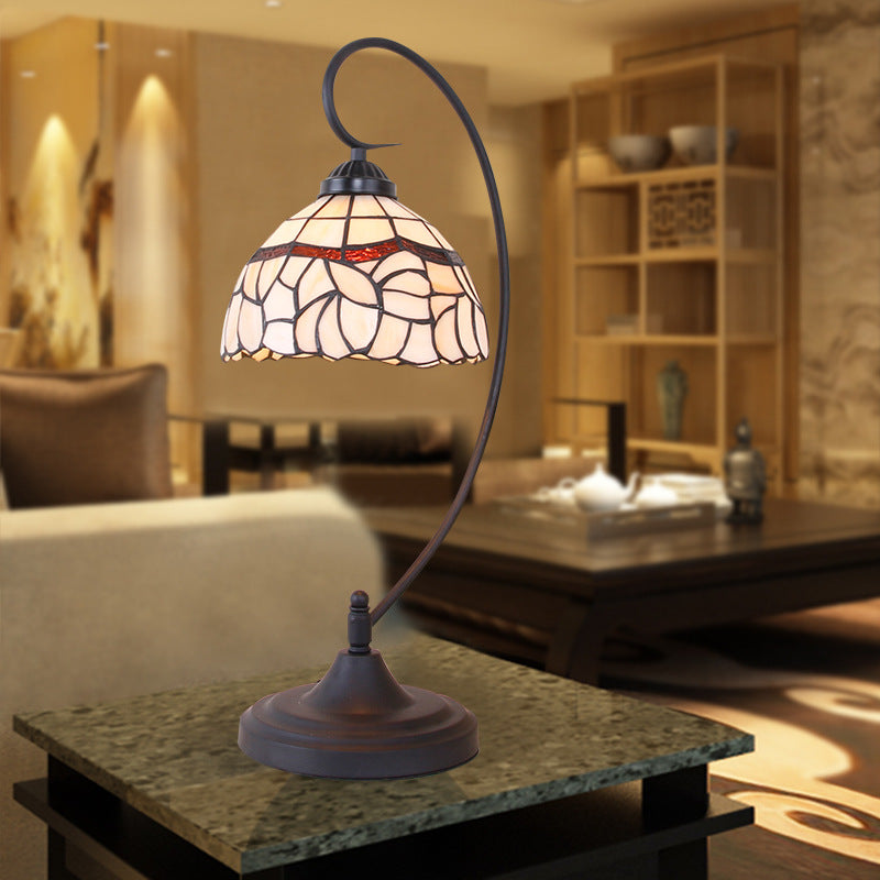 Lampada da notte con braccio a spirale in vetro colorato Tiffany Style 1 testa con finitura nera Illuminazione da tavolo con paralume a ciotola