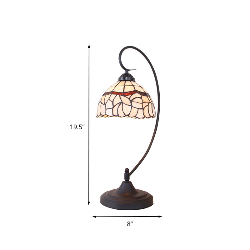 Lampada da notte con braccio a spirale in vetro colorato Tiffany Style 1 testa con finitura nera Illuminazione da tavolo con paralume a ciotola