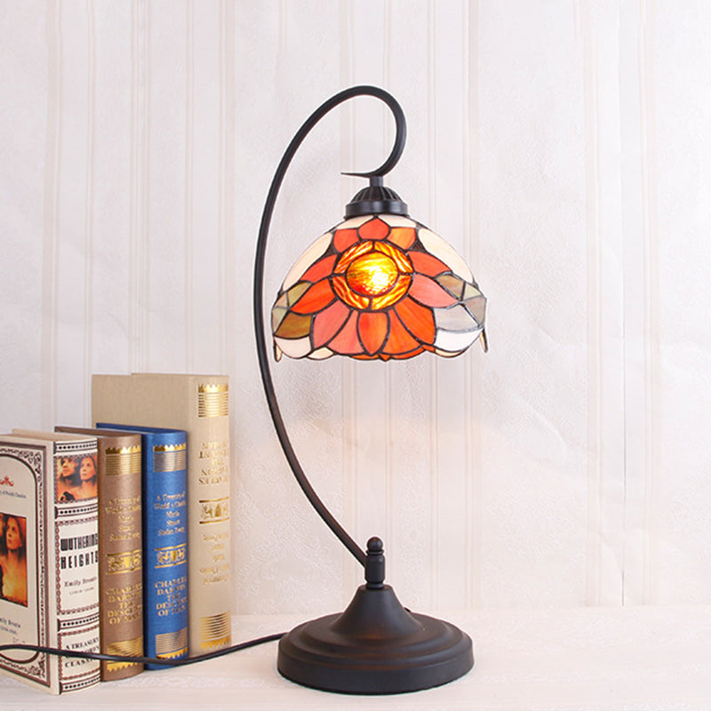 1 bulbe salon Night Light Tiffany Black Sunflower à motifs de cheminée à motifs avec du bol