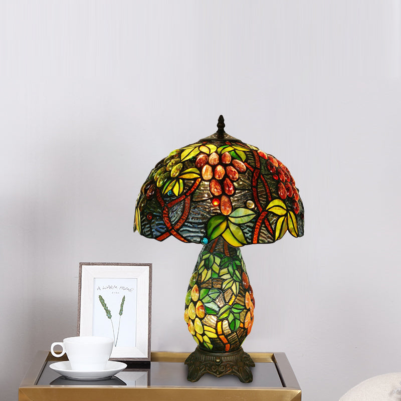 Table de forme de dôme Éclairage baroque coupé à la main en verre 1 Grape de bronze clair lampe de nuit à motifs