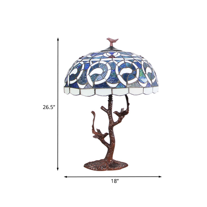 Bowl Shaped Night Lighting 1-Light Cut Glass Mediterranean Table Light in Coffee with Tree Design