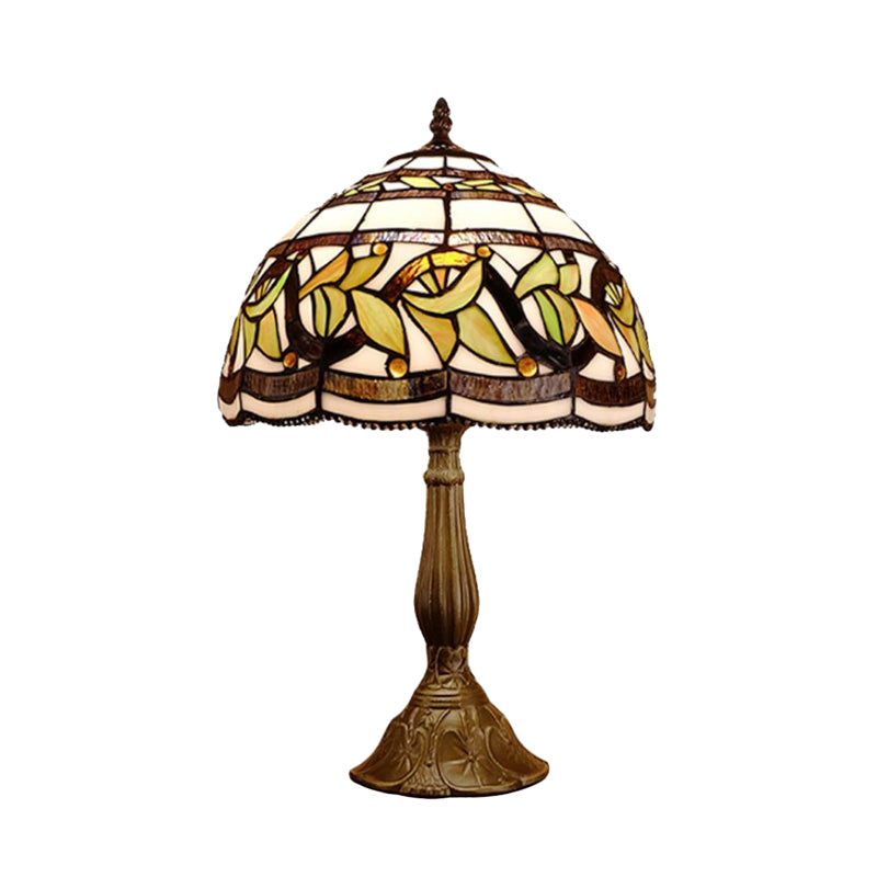 1 kop Dome tafellamp barokke stijl geel/groen/oranje gebrandschilderd glas nachtkastje lamp met blad/bloempatroon
