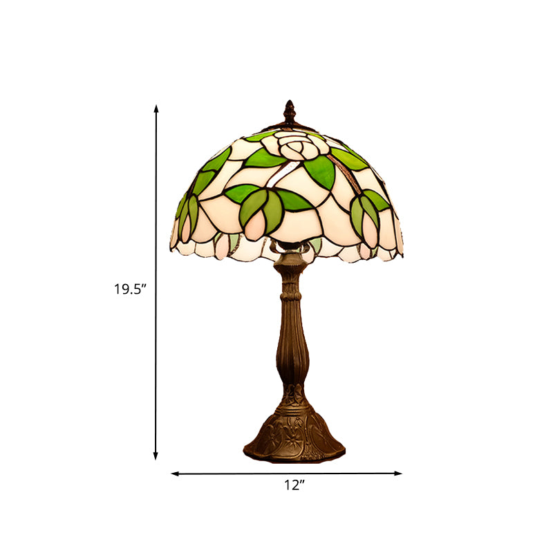 Bowl Shape Light Light Tiffany Style 1 Light Bronze Finish Table Lighting with Rose Match