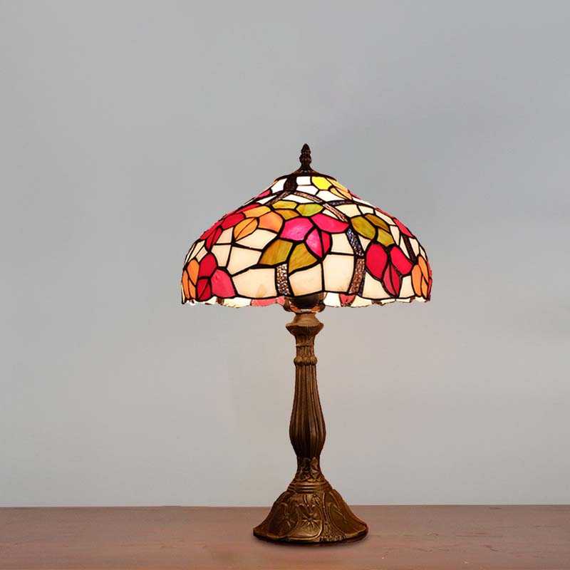 1 Light Night Table Lamp Victorian Bowl Hand Cut Glass Floral Patterned Nightstand Light in Bronze