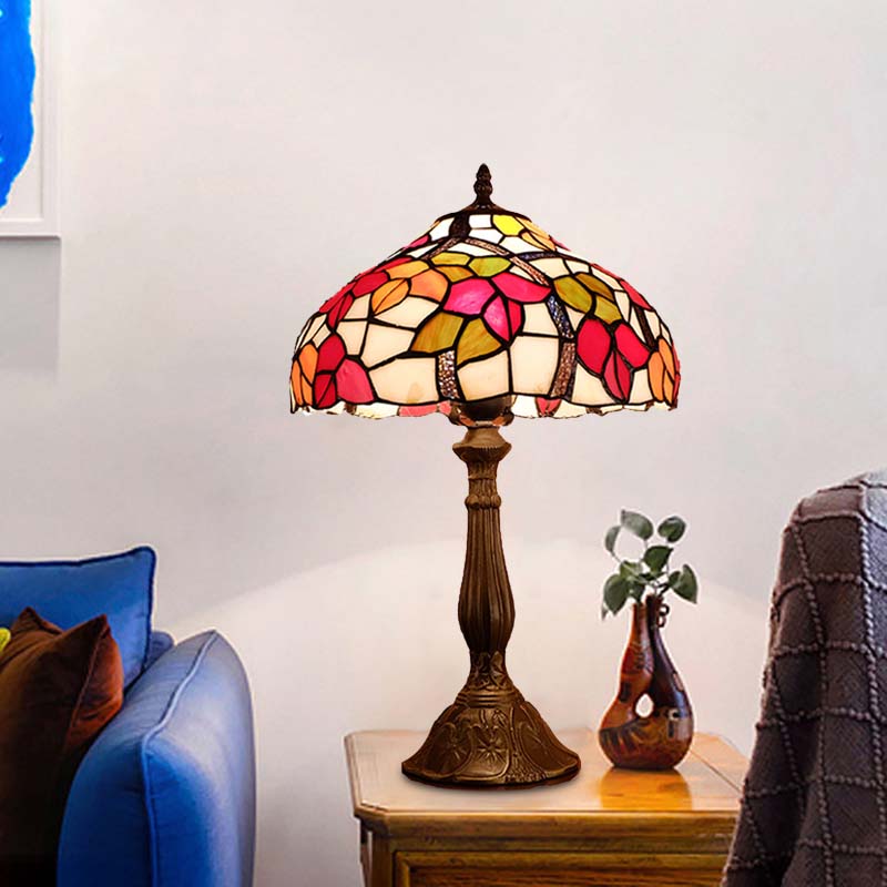 1 Light Night Table Lamp Victorian Bowl Hand Cut Glass Floral Patterned Nightstand Light in Bronze