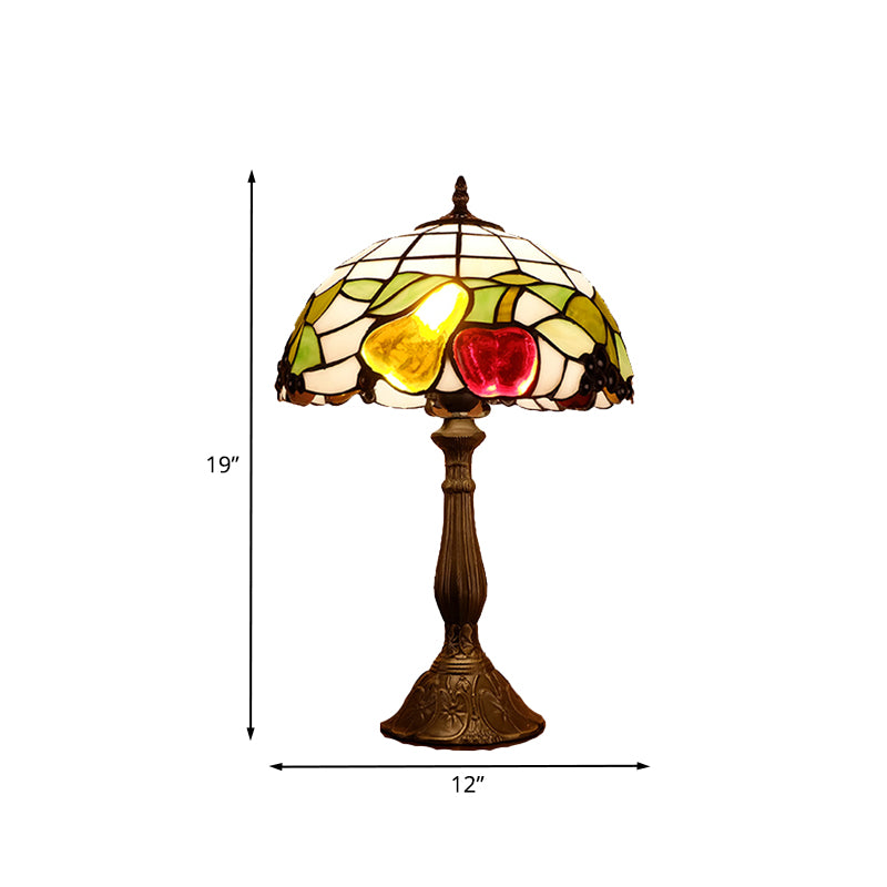 Bowl Shade Night Light Tiffany Buntglas 1 leichte Bronze -Finish -Tischlampe mit Obstmuster