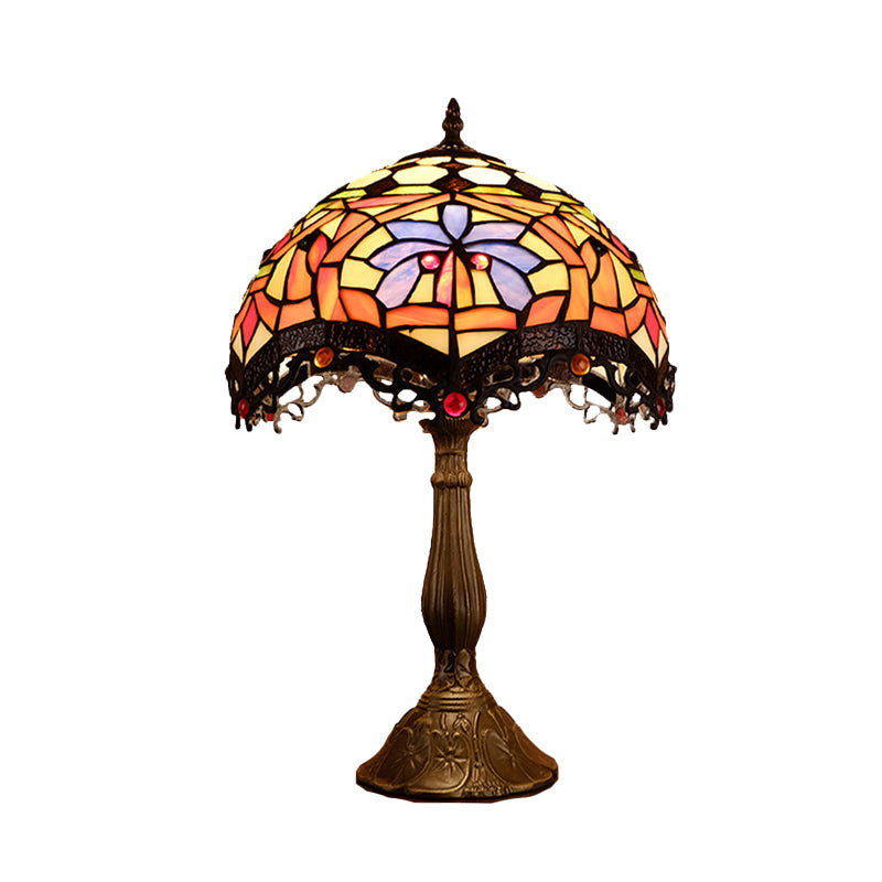Lampada da comodino smerlato 1 testa in vetro tagliato a mano in stile Tiffany, lampada da comodino in bronzo