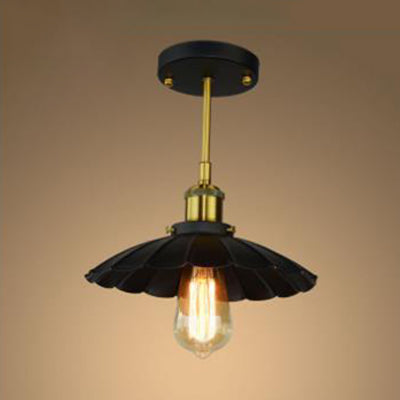 Black Scalloped Semiflush Montaggio Industrial Vintage Metallo 1 Luce Indoor Tetto Fissaggio Montato