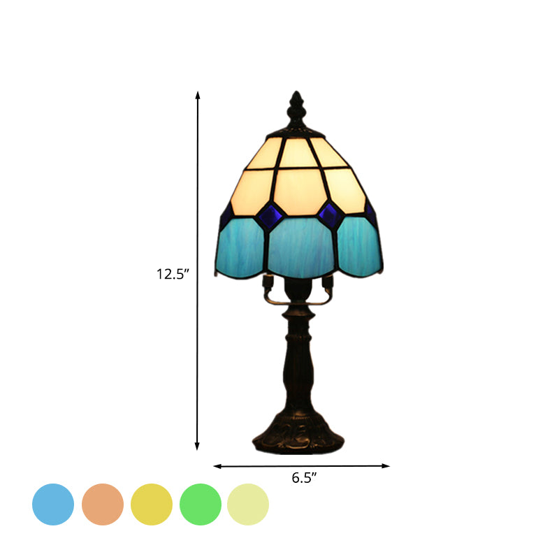 Dome Night Light Mission Stained Art Glass 1 Head Beige/Yellow/Orange Grid Patterned Nightstand Lighting for Bedroom