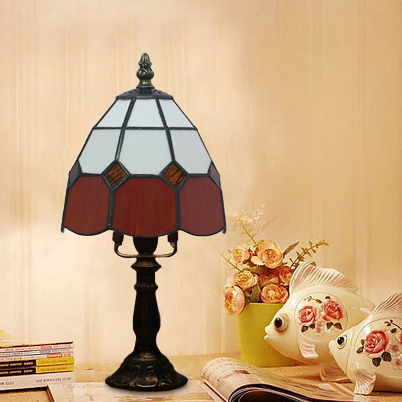 Illuminazione notturna a cupola con griglia in vetro tagliato Tiffany Style 1 luce rossa/rosa da comodino per comodino