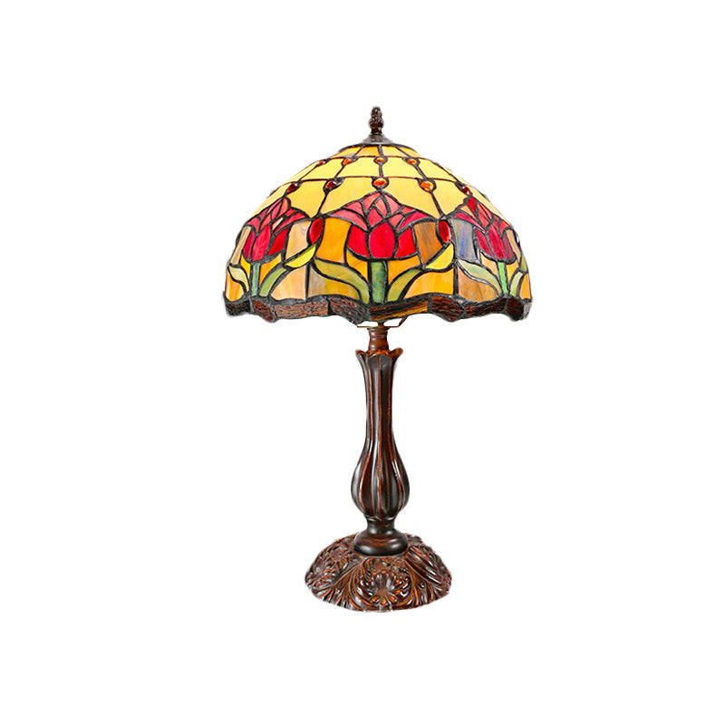 Dome ombre taglio vetro comodino leggero tiffany 1 leggero lampada da tavolo notturno con motivo a fiori