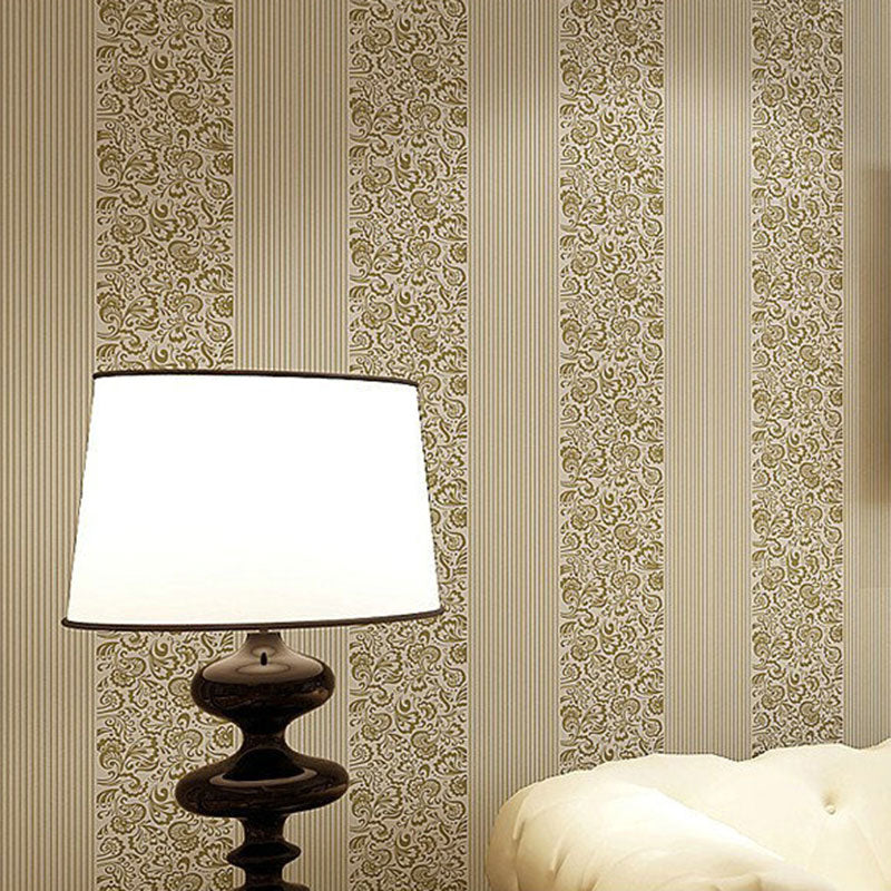 Pastel Color Non-Woven Wallpaper Stain-Resistant 3D Flower and Stripe Wall Covering, 31' by 20.5"