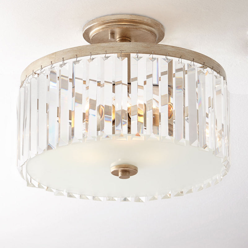 Circle Crystal Block Semi Flush Simplicity 3 Bulbs Corridor Flush Mount Recessed Lighting in Gold