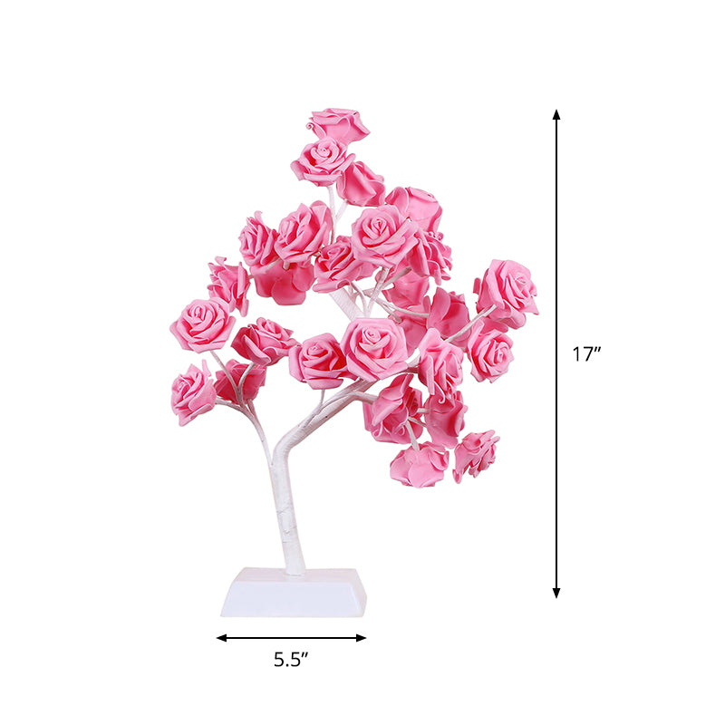 Pink Rose Night Lamp Art Deco LED Plastic Table Licht met takontwerp voor restaurant