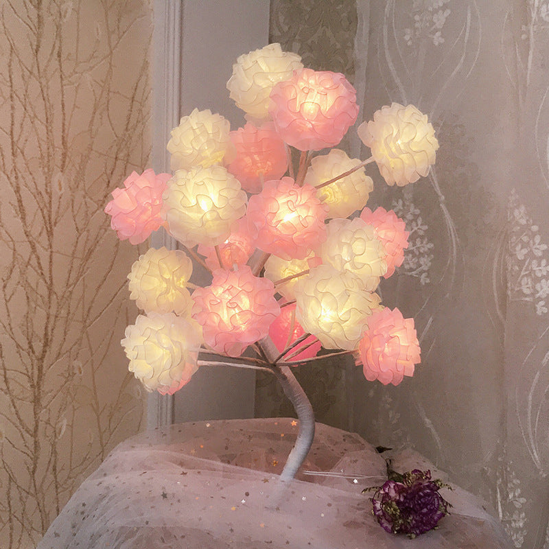Fabric Floral Night Light Art Deco Led Night -stand Lamp en blanco/rosa/azul con diseño de ramificación para sala de estar