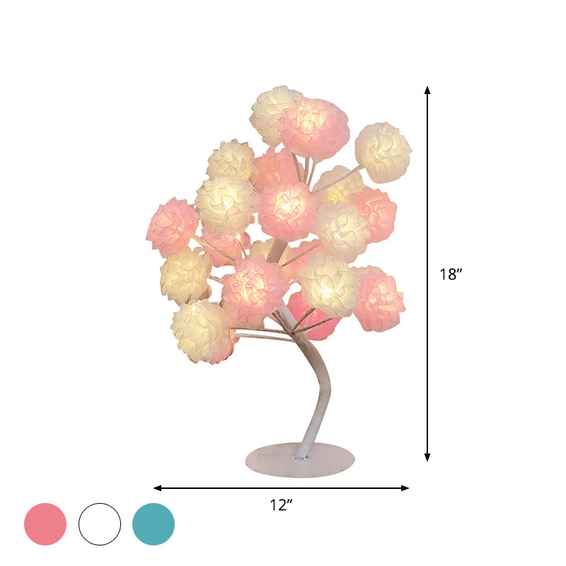 Fabric Floral Night Light Art Deco Led Night -stand Lamp en blanco/rosa/azul con diseño de ramificación para sala de estar