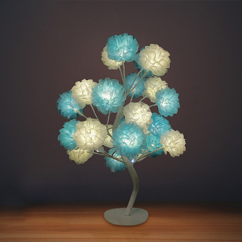 Fabric Floral Night Light Art Deco Led Night -stand Lamp en blanco/rosa/azul con diseño de ramificación para sala de estar