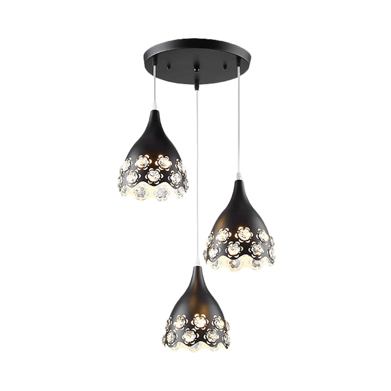 Zwarte afwerking traande cluster hanger hedendaags 3-head bloemen met kristallen ingelegde hanglicht