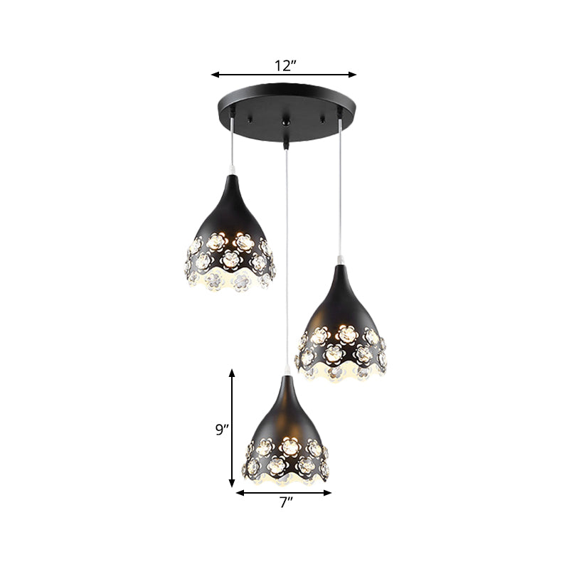 Zwarte afwerking traande cluster hanger hedendaags 3-head bloemen met kristallen ingelegde hanglicht
