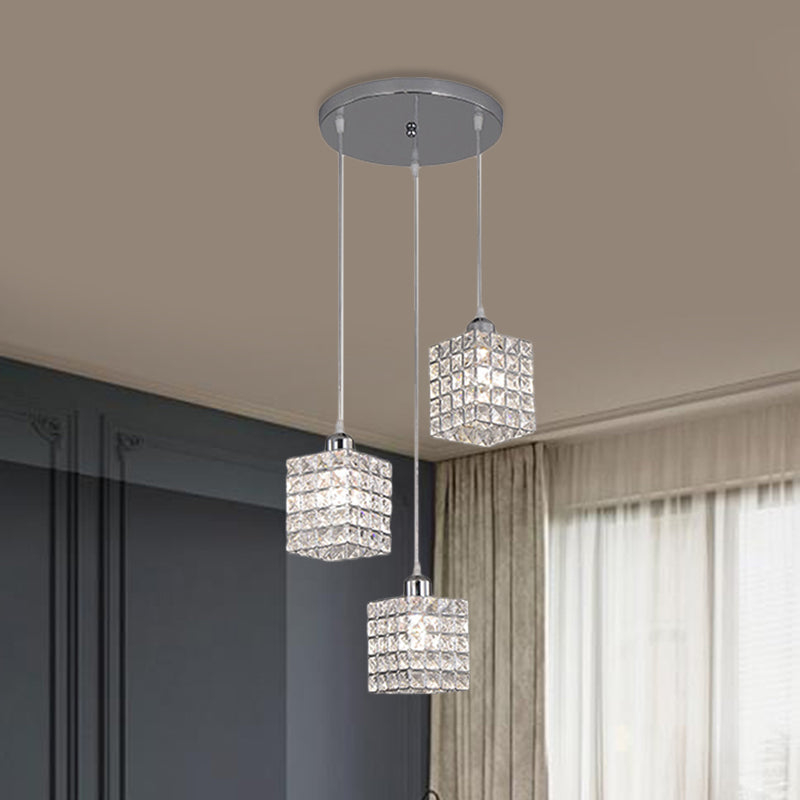 Costilería de clúster cromado Minimalista 3 Bulbos Bisebos Biselado Cristal Techo de suspensión Luz