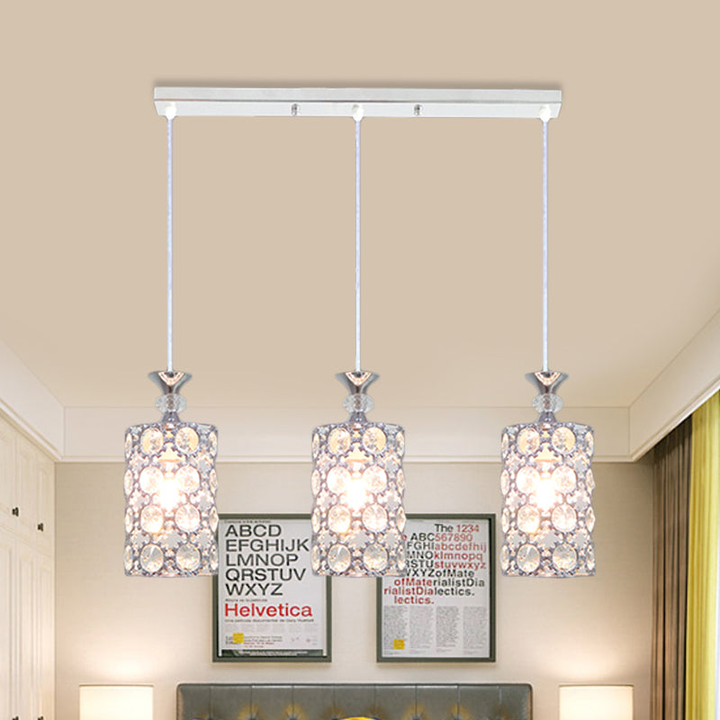 3 Lights Restaurant Hanging Deckenlampe Moderner Silber Cluster Anhänger mit Zylinderkristall, schrubten Schatten