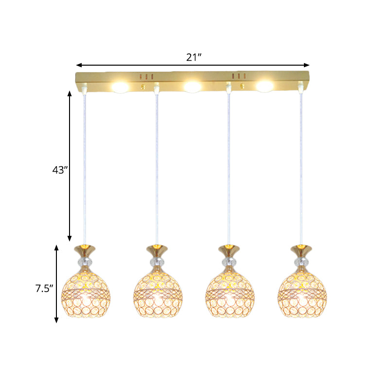 4 hoofden eetkamer multi plafondlicht modernistische gouden afwerking slinger lamp met bol kristal ingebedde schaduw