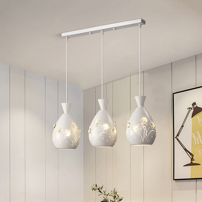 Weißer Kegel multiple hängende Licht moderne 3 Lichter Eisen-Pendel-Lampe mit lasergeschnittenem Blumendesign
