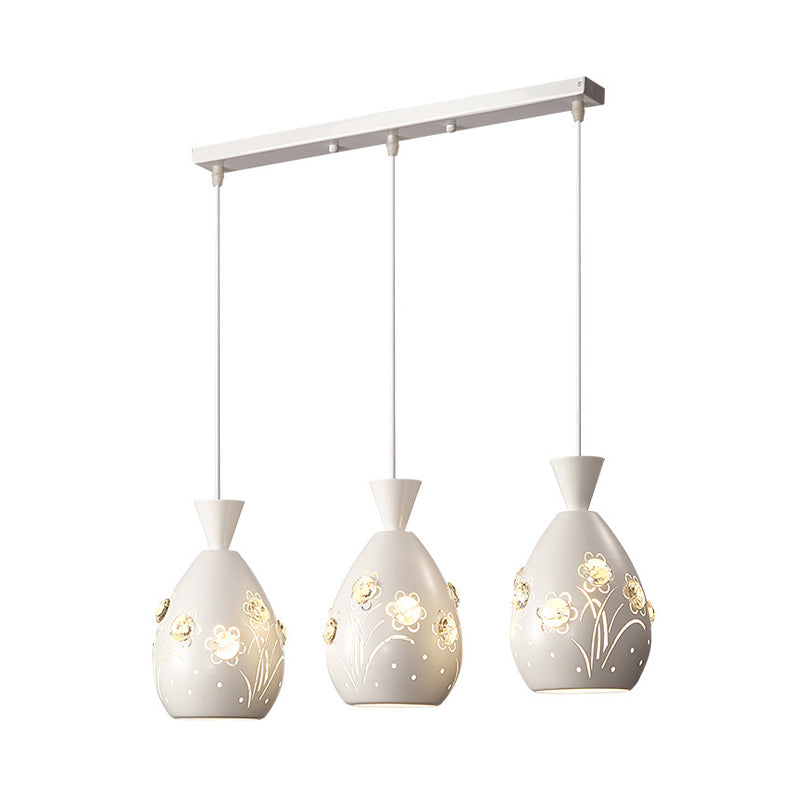 Cône blanc multiples suspendues modernes 3 lumières en fer pendule de fer avec conception florale découpée au laser