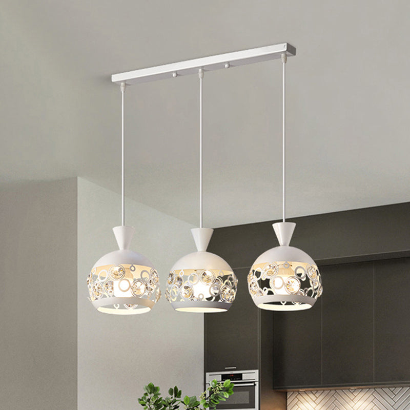 Kristall eingebettete gewölbte Anhängerlampe Modernismus 3 Köpfe weiße Finish Multi -Deckenleuchte