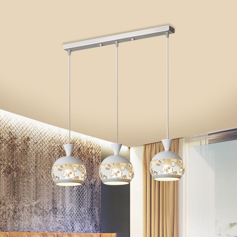 Kristall eingebettete gewölbte Anhängerlampe Modernismus 3 Köpfe weiße Finish Multi -Deckenleuchte
