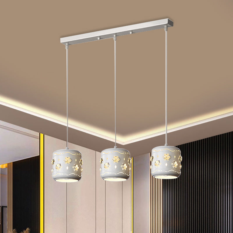Blumenkristall kleiner Drum Cluster Anhänger Modernismus 3 Lampen Weiße Deckenhängung Licht