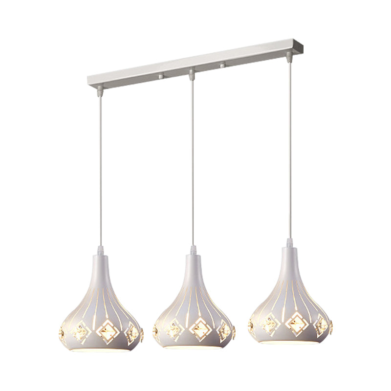 Laser-Cut Urn Shape Cluster Pendant Modern Iron 3 Lights Dining Room Pendulum Lamp in White