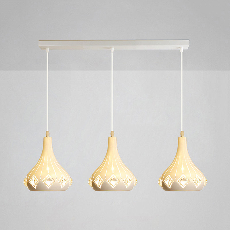Laser-Cut Urn Shape Cluster Pendant Modern Iron 3 Lights Dining Room Pendulum Lamp in White