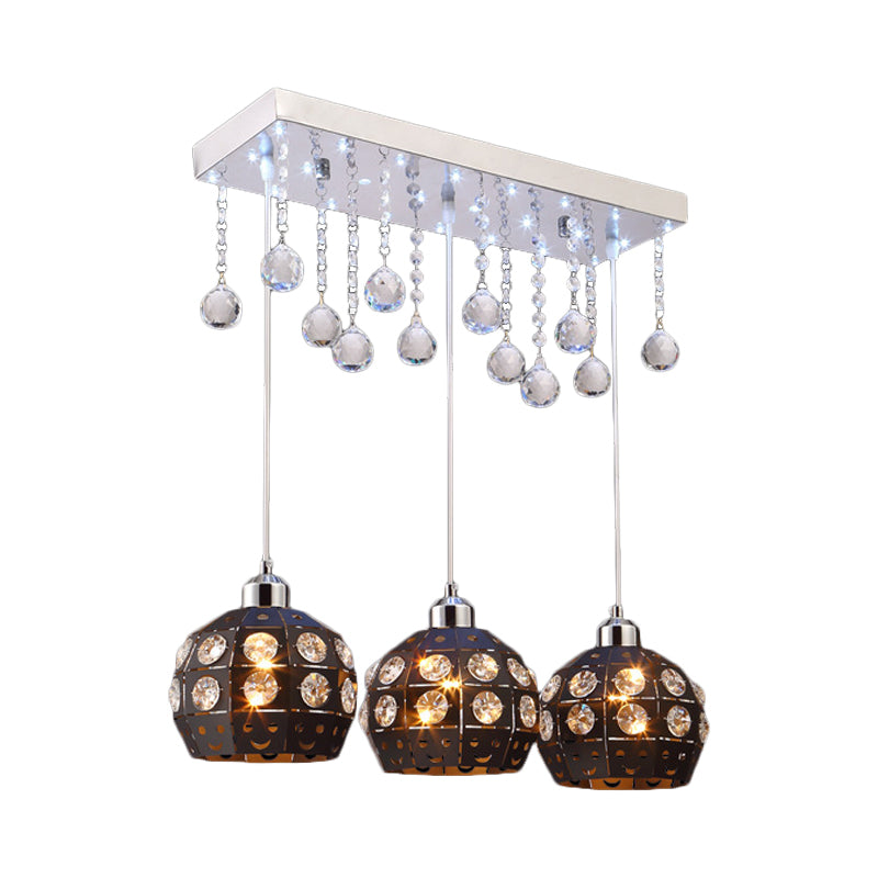 Globe Metallic Cluster Light Pendant Moderniste 3 têtes Péndule noir avec cristal déco