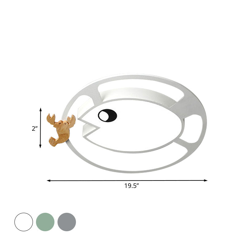 Circular Acrylic Ceiling Light Kids Grey/White/Green LED Flush Mount Lamp with Wood Shrimp Decor for Nursery