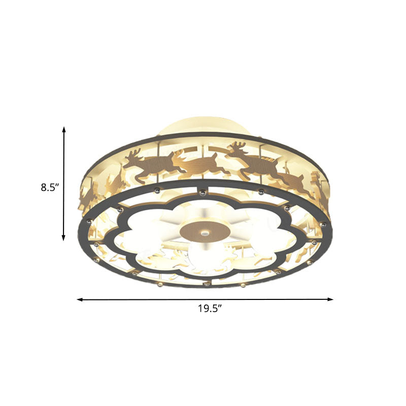 IJzeren trommel plafond verlichtingsarmatuur Noordse 6-bulb grijze semi-spoeling met houten elanden decor