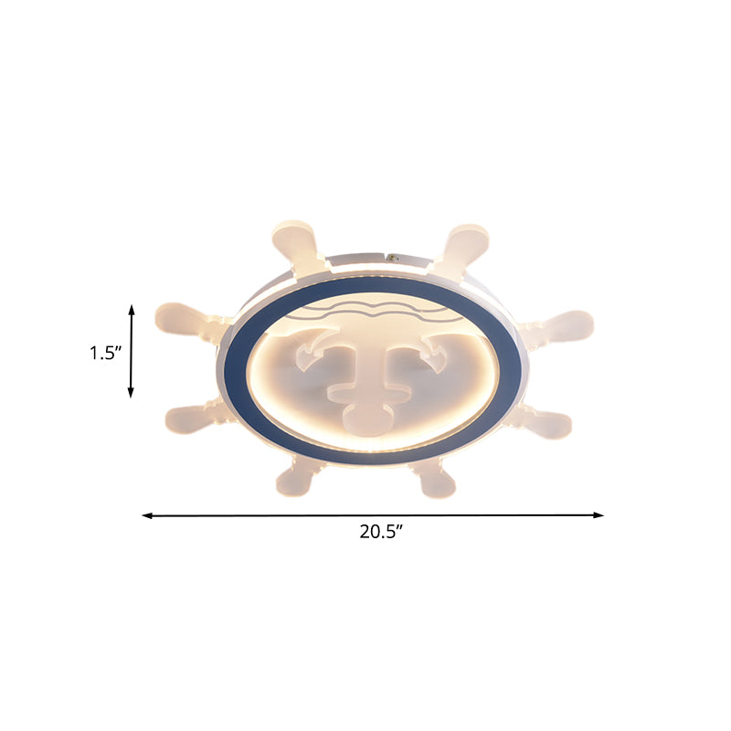 Mediterranean Rudder Flush Mount Metal Living Room LED Ceiling Light in Blue with Anchor Pattern