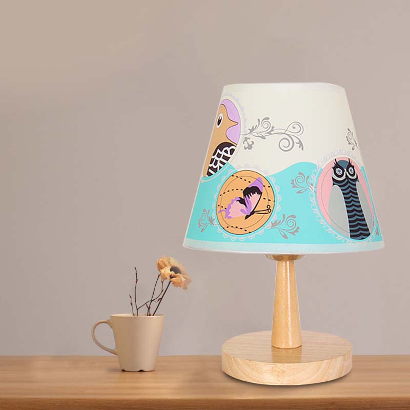 Tessuto da tavolo conico Lampada Cartone animato 1 Testa in legno Luce con aeroplano/Elefante/Orso per la camera da letto