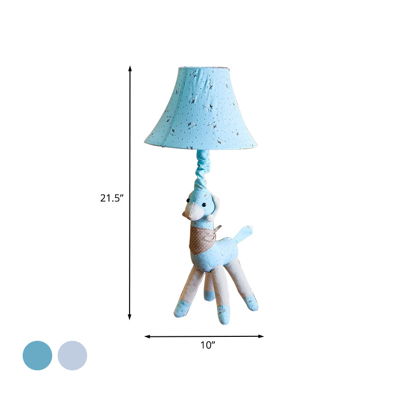 Tela Alpaca Night Light Cartoon 1 Lámpara de escritorio gris/azul de bombilla con sombra de campana para sala de estar