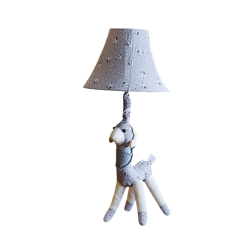Tela Alpaca Night Light Cartoon 1 Lámpara de escritorio gris/azul de bombilla con sombra de campana para sala de estar