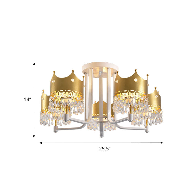 Crystal Crown Ceiling Lamp Modern 5 Bulbs Gold Chandelier Pendant Light for Living Room